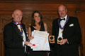 Samantha Rose of Aspall receiving their awards for Mulled Cyder (Gold for Ciders, abv 4.0% - 5.4%), Draught Suffolk Cyder and 2010 Vintage Imperial Cyder (Diplomas for Ciders, abv 5.5% and above) and 2010 Vintage Imperial Cyder (Silver for Packaging).