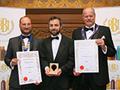 St Austell Brewery receiving their awards for 'HSD' (Gold for Ales, abv 5.0% - 5.9%) and 'Korev' (Diploma for Lagers, abv 4.0% - 5.5%).