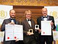 Ilkley Brewery receiving their awards for 'Mary Jane' (Diploma for Ales, abv 1.5% - 3.9%), 'Crossroads' (Silver for IPA, abv 4.0% - 5.4%) and 'Hanging Stone' (Gold for Stouts, Porters or Dark Ales, abv 4.5% - 5.9%).