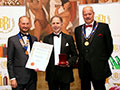 Box Steam Brewery receiving their award for 'Golden Bolt' (Gold for Ales, abv 1.5% - 3.9%).