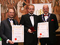 Trederwen Springs receiving their awards for 'Trederwen Essence Orange & Mandarin' and 'Trederwen Essence Red Apple' (Gold & Diploma for Flavoured Water).