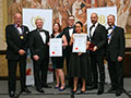 Aston Manor Cider receiving their awards for 'Malvern Gold' (Silver for Ciders, abv 5.5% and above) and 'Knights Cider' (Diploma for Packaging).