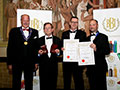 Harvey & Son (Lewes) receiving their awards for 'Old Ale' (Silver for Ales, abv 1.5% - 3.9%), 'Tom Paine Ale' (Diploma for Ales, abv 5.0% - 5.9%), 'Star of Eastbourne' (Diploma for Ales, abv 6.0% - 7.4%), 'Lewes Castle Brown Ale' (Gold for Stouts, Porters or Dark Ales, abv 4.0% - 5.4%), '1859 Porter & Black Stout' (Silvers for Stouts, Porters or Dark Ales, abv 4.0% - 5.4%), 'Imperial Extra Double Stout' (Diploma for Stouts, Porters or Dark Ales, abv 7.5% and above), 'Low Alcohol Sussex Best Bitter' (Gold for Low Strength Ales, abv 0.5% and below) and 'Low Alcohol Old Ale' (Diploma for Low Strength Ales, abv 0.5% and below).