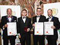 Joseph Holt receiving their awards for 'Manchester Brown Ale' (Diploma for Ales, abv 1.5% - 3.9%), 'Sixex' (Gold for Stouts, Porters or Dark Ales, abv 5.5% - 7.4%) and 'Diamond' (Diploma for Lagers, abv 4.0% - 5.5%).