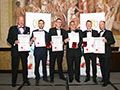 Shepherd Neame receiving their awards for 'Bear Island East Coast Pale Ale' (Ales, abv 4.5% - 4.9%), '1698' (Gold for Ales, abv 6.0% - 7.4%), 'Classic Collection Double Stout' (Diploma for Stouts, Porters or Dark Ales, abv 5.5% - 7.4%), 'Whitstable Bay Blonde' (Gold for Lagers, abv 4.0% - 5.5%), 'Five Grain Lager' (Diploma for Lagers, abv 4.0% - 5.5%). and 'Spitfire' (Silver for Packaging)
